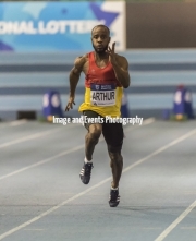 11.02.2017. EIS, Sheffield, England. The British Athletics Indoor team trials 2017. Reuben Arthur (Enfield & Haringey H) finishes second in heat 6 of the Mens 60 Meters.