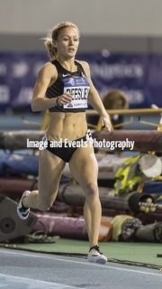 11.02.2017. EIS, Sheffield, England. The British Athletics Indoor team trials 2017. Meghan Beesley (Birchfield Harriers) finishes second in heat 3 of the Womens 400 Meters.