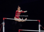 22.03.2019. Resorts World Arena, Birmingham, England. The Gymnastics World Cup 2019Victoiria WOO (CAN) during the Womens uneven bars.