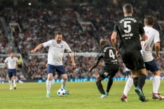 Manchester, England.10th June,2018.Lee Mack in actionduring the Soccer Aid charity football match between an England X1 and a World X1. Each team of A-list celebrities and Sporting legends are fundraising for UNICEF.© Andy Gutteridge/ Image and Events/ Alamy Live News
