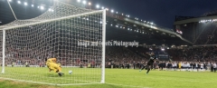 Manchester, England.10th June,2018.Usain Bolt scoring his penaltyduring the Soccer Aid charity football match between an England X1 and a World X1. Each team of A-list celebrities and Sporting legends are fundraising for UNICEF.© Andy Gutteridge/ Image and Events/ Alamy Live News