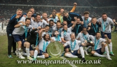 Manchester, England.10th June,2018.England X1 celebrate their win against a World X1 at Old Trafford. The England team winning on a sudden death penalty shootout. Each team of A-list celebrities and Sporting legends are fundraising for UNICEF.© Andy Gutteridge/ Image and Events/ Alamy Live News